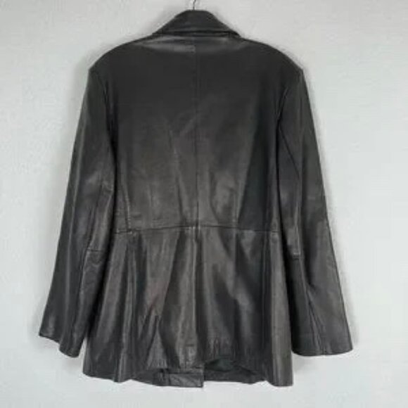 Leather Button Jacket Blazer Coat Black Large - Picture 5 of 5